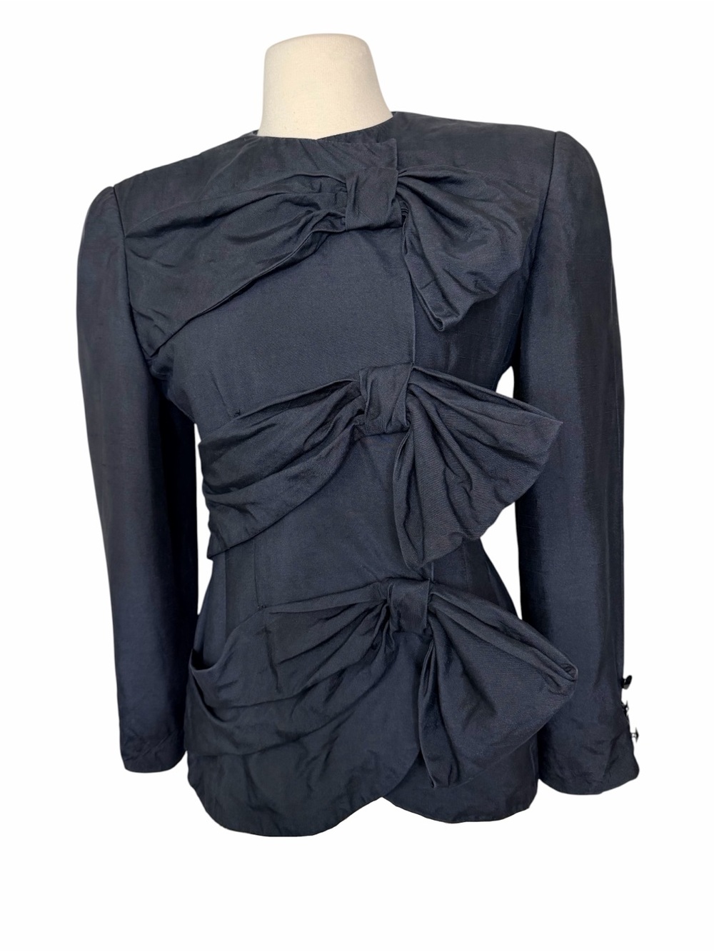 CAROLYNE ROELM Rare 80’s SILK BOW JACKET. - Picture 4 of 9